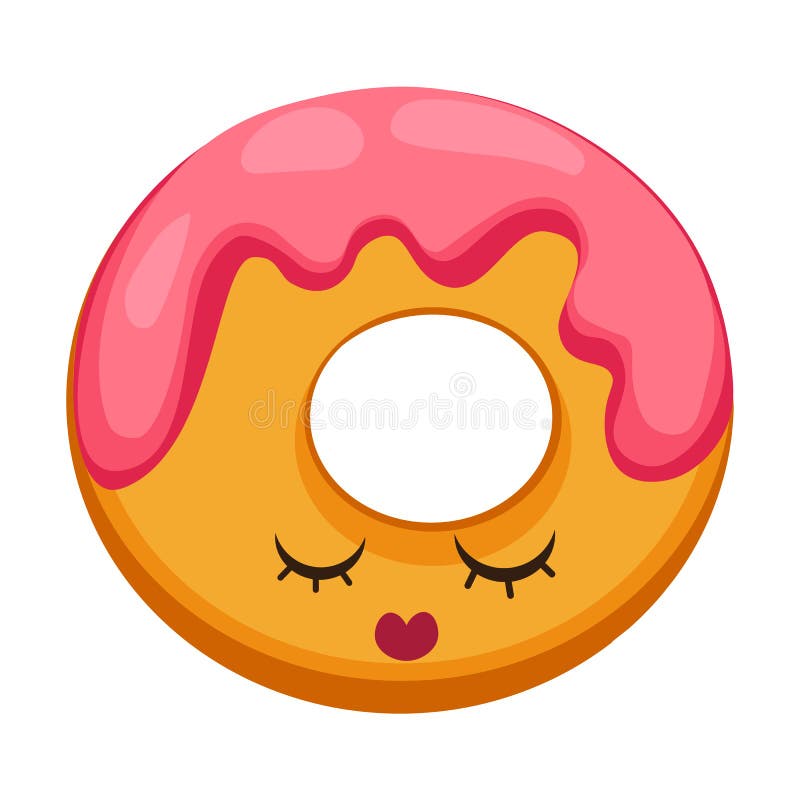Donut in Flat Cartoon Style. Background of Donut with Pink Glaze