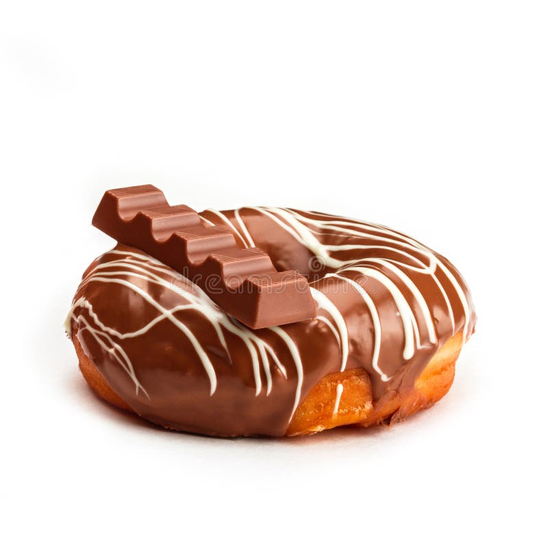 Donut with Milk Chocolate Glaze and Chocolate, Isolated on White