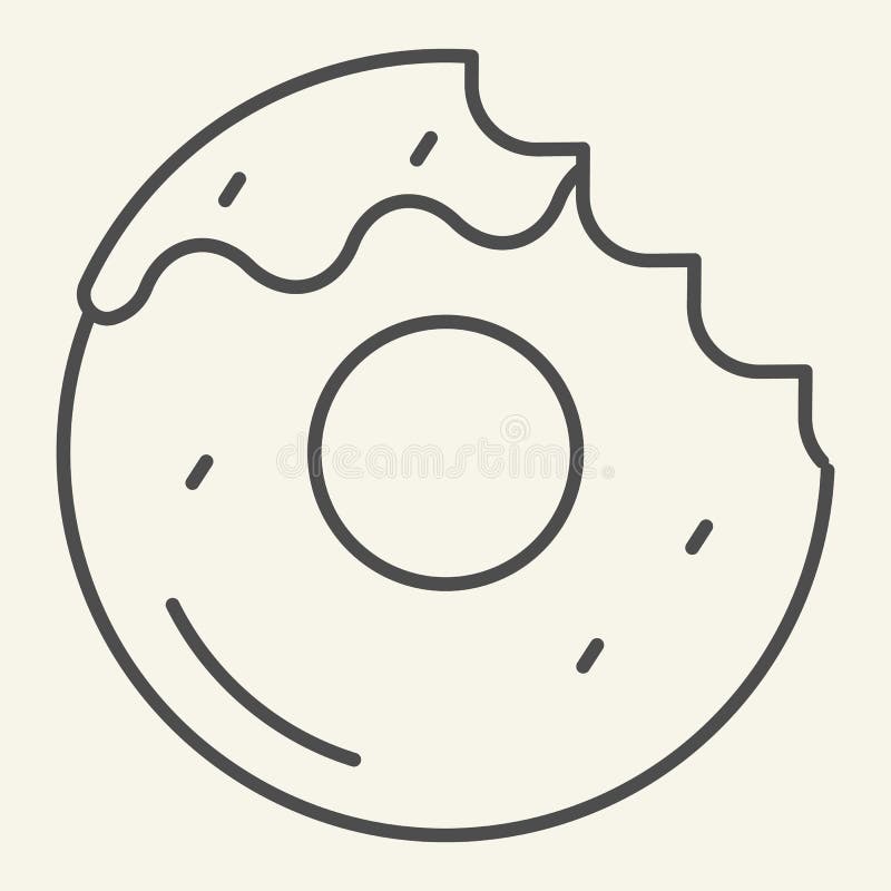 Donut with a mouth bite thin line icon. Bitten donut vector illustration isolated on white. Dessert outline style design