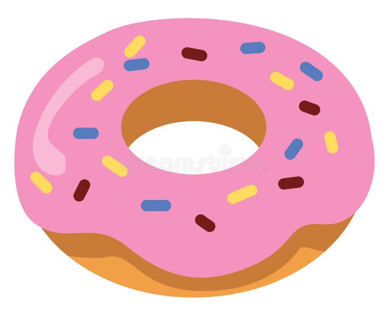 Donut with Pink Cream and Sprinkles, Icon Stock Vector Illustration