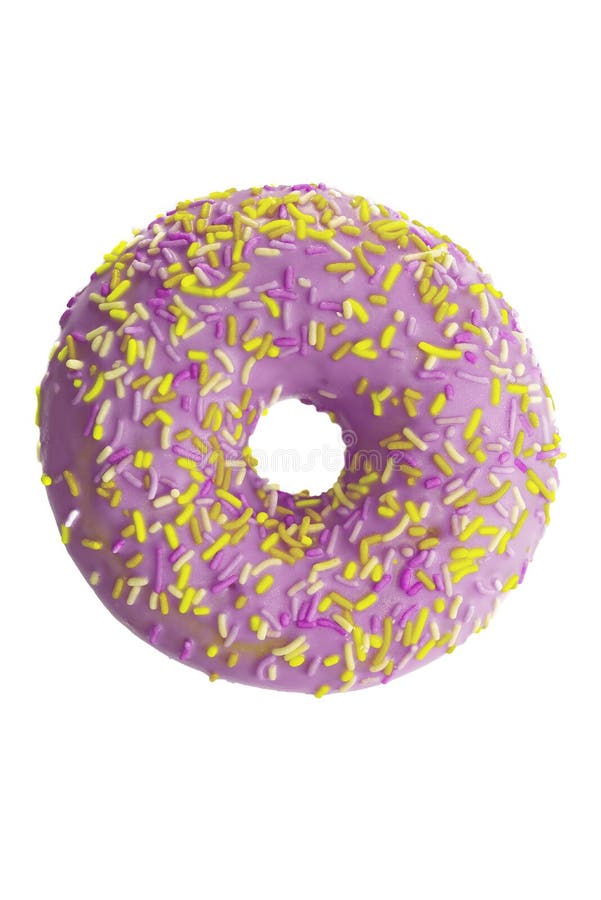 Donut with Purple Frosting and Colorful Sugar Sprinkles Isolated on ...