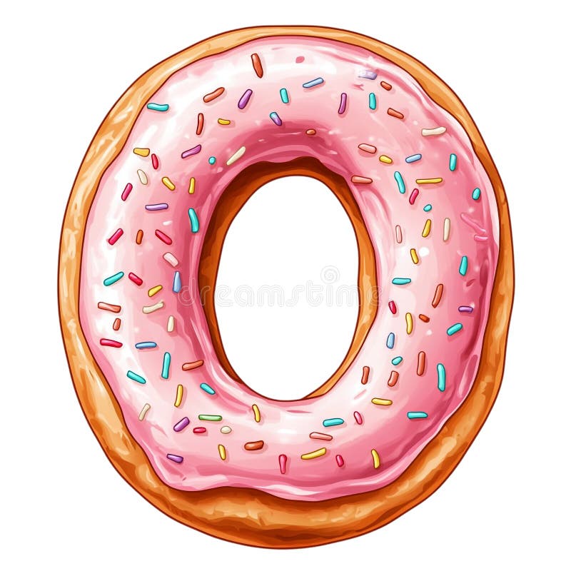 Donut rosa em forma de letra O com aspersores ilustração royalty free