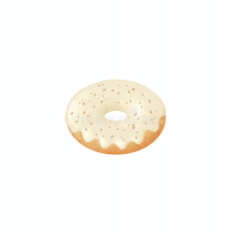 Donut Vanillecreme mit Erdnuss isoliert. Donut köstliche Zeichenkarikatur Illustration. Poster-Design für Backwaren stock abbildung