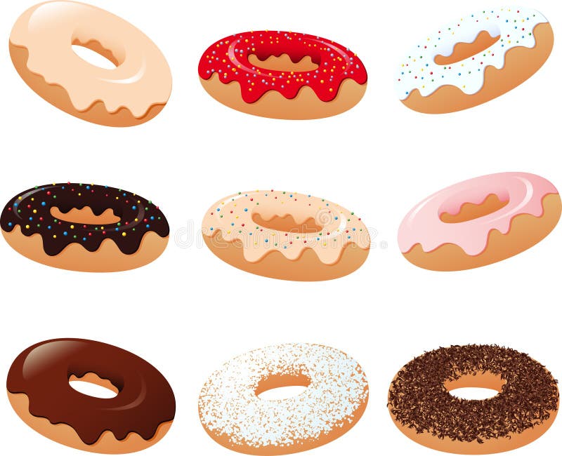 Set of various colorful donuts