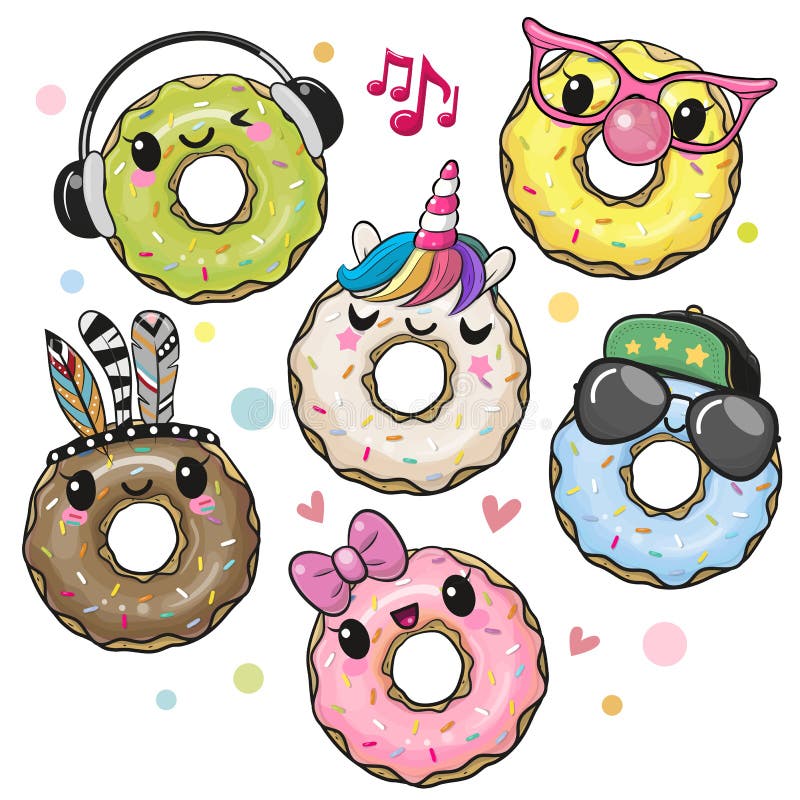 Donuts Bonitos De Desenho Animado Isolados Sobre Fundo Branco