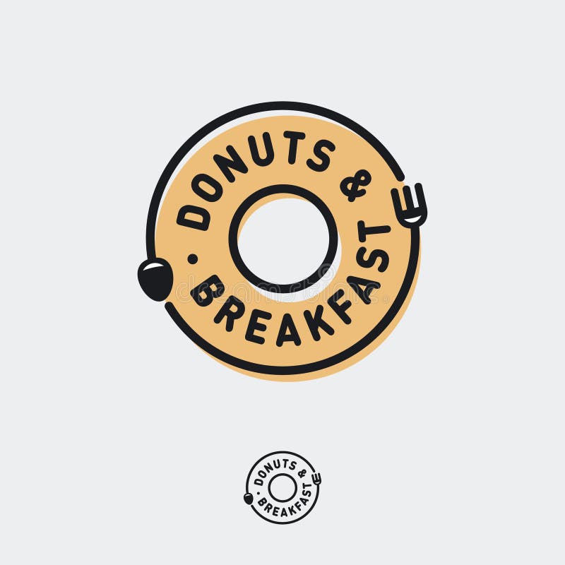 Donuts and Breakfast Logo. Cafe Bistro Logo Like Donut Icon with Fork