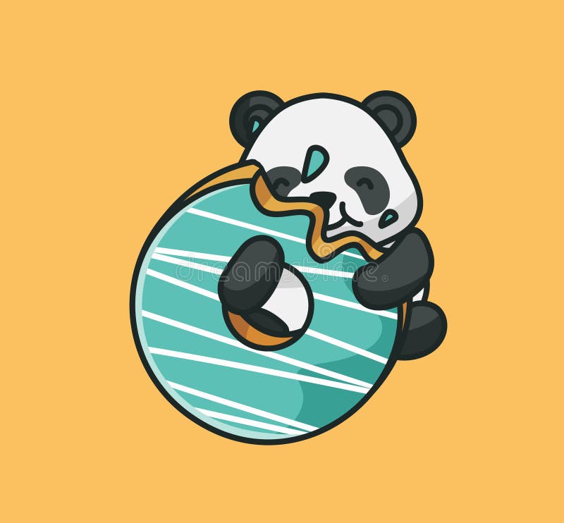 Desenhos animados panda bebê fofo comendo rosquinha sabor morango