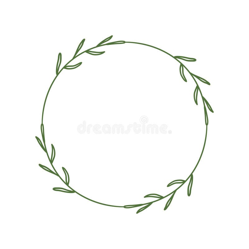 Απλό στρογγυλό στεφάνι με περίγραμμα κλαδιών. Περίγραμμα από πράσινα φύλλα. Διακοσμητικό στοιχείο σχεδίασης. Κορνίζα doodle για λο ελεύθερη απεικόνιση δικαιώματος