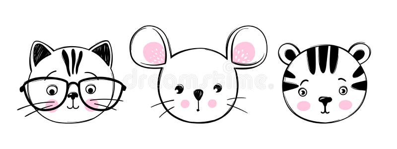 Doodle Animaux Tete Vecteur Ensemble Chat Avec Lunettes Souris Tigre Faces En Style Sketch Enfant Mignon Dessine A La Main Illustration De Vecteur Illustration Du Gosses Anniversaire Doodle Animaux Tete Vecteur Ensemble Chat Avec Lunettes Souris Tigre Faces En Style Sketch Enfant Mignon Dessine A La Main Illustration De Vecteur Illustration Du Gosses Anniversaire