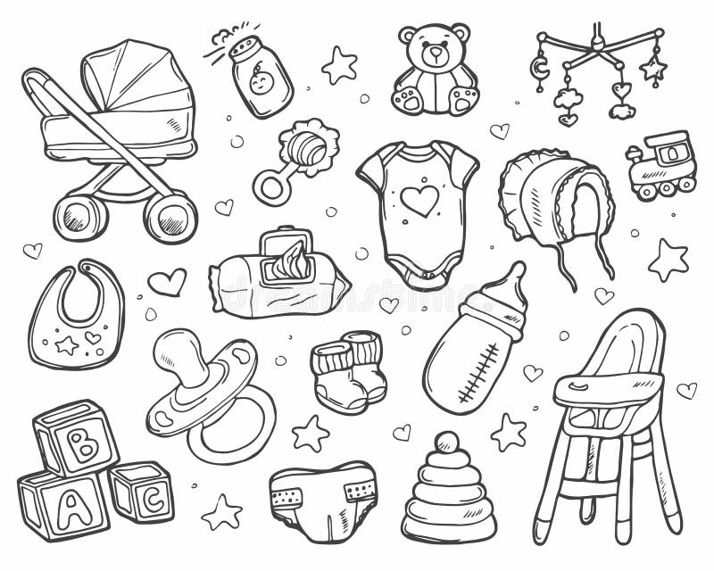 Doodle Baby Nursery Icons Set. Vector New Born Sketch Stock Vector ...