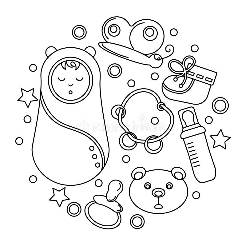 Baby & Newborn Doodle Set- Baby Elements- Baby Shower- Girl & Boy Coloring  Pages