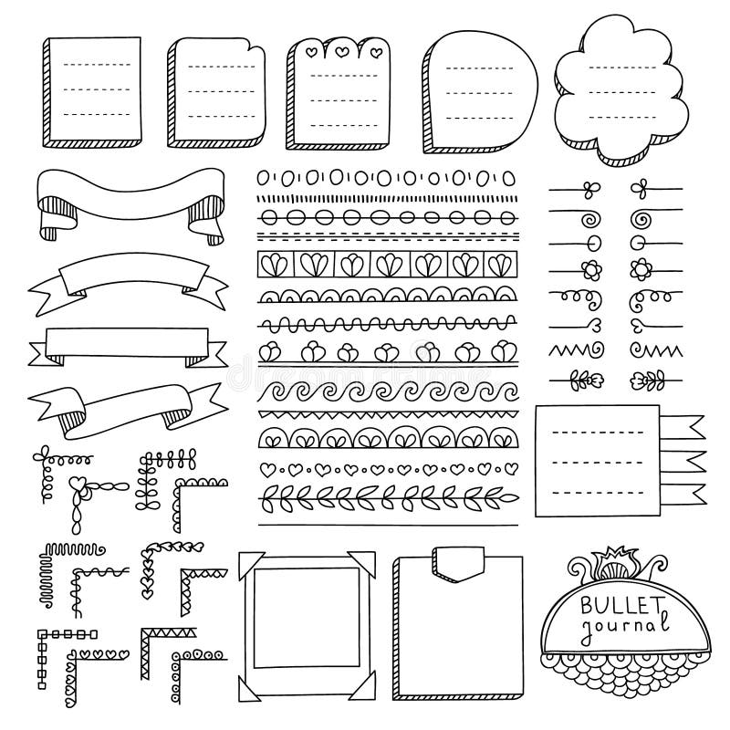 Premium Vector  Hand drawn bullet journal doodle set of notes ribbons  frames stickers for bullet journal notebook diary and planner