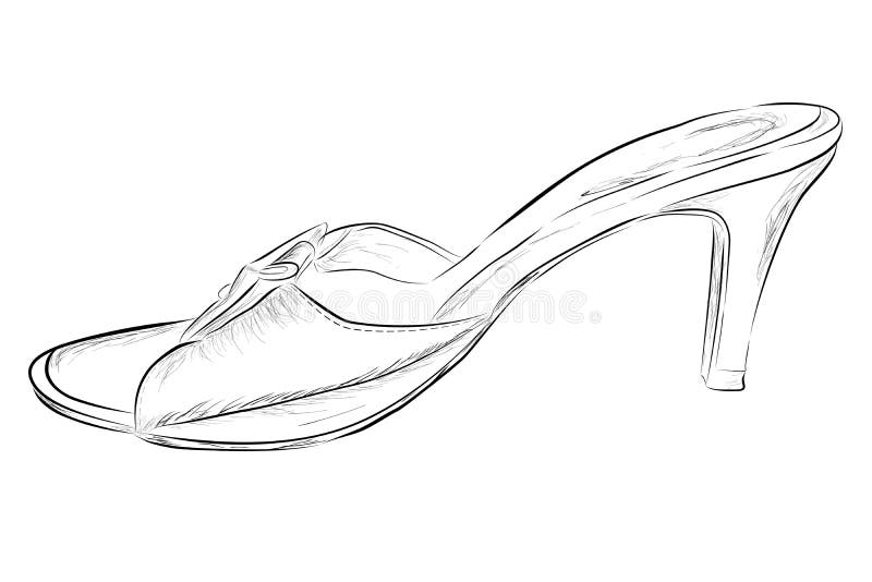 Doodle Black Outline of Woman Shoes, High Heel