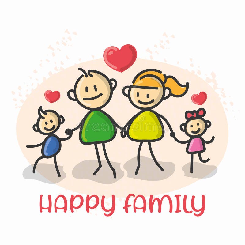 Doodle Cartoon Figure Happy Family Stock Vector - Illustration of cute,  card: 137016717