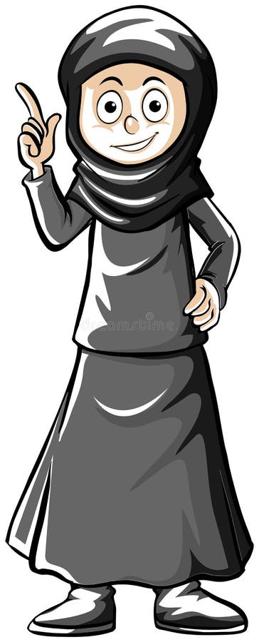 Muslim Girl Thinking With Shape Doodle On Notebook On White Background