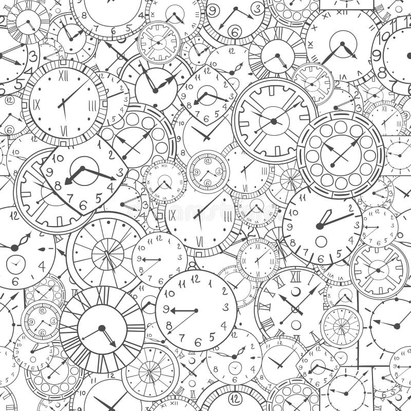 Doodle clock, hand drawn background