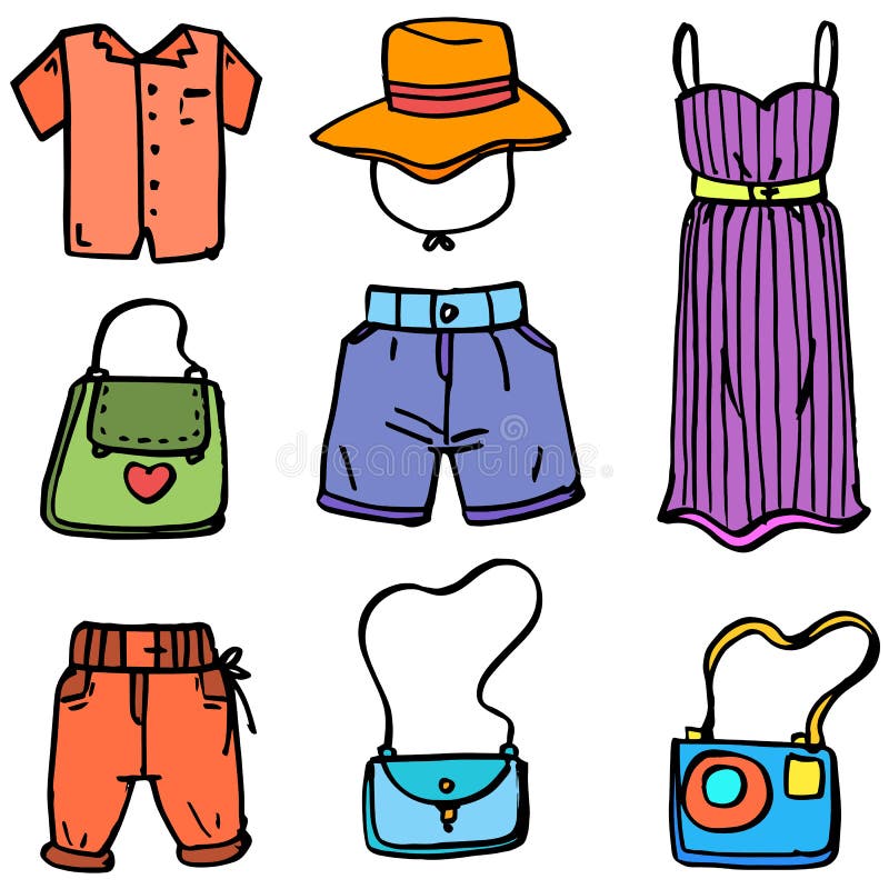 Doodle of Clothes Set Women Collection Stock Vector - Illustration of ...