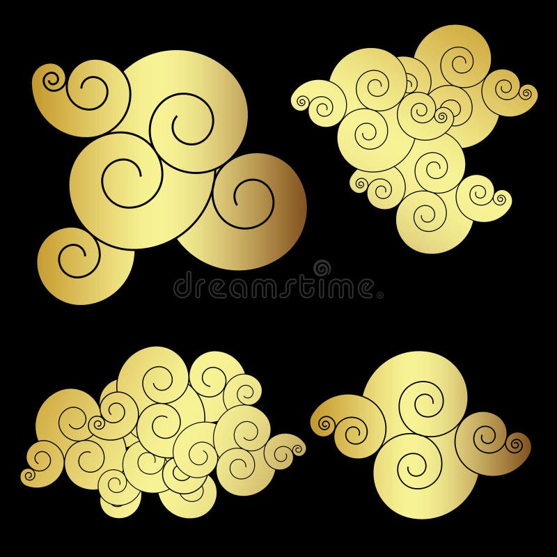 Golden Japanese Cloud Tattoo Design Vector Stock Vector - Illustration