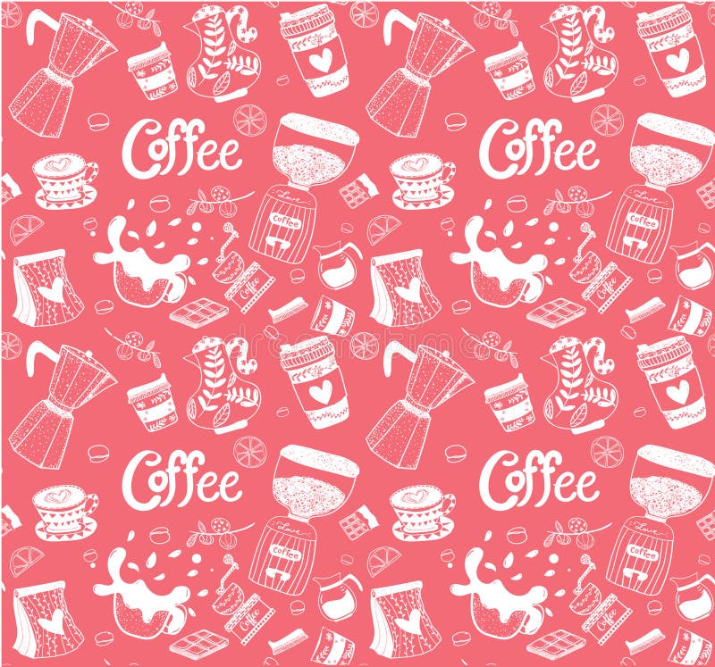 Doodle coffee equipment hand drawing pattern seamless black on white vector illustration Doodle coffee equipment hand drawing pattern seamless black on white vector illustration