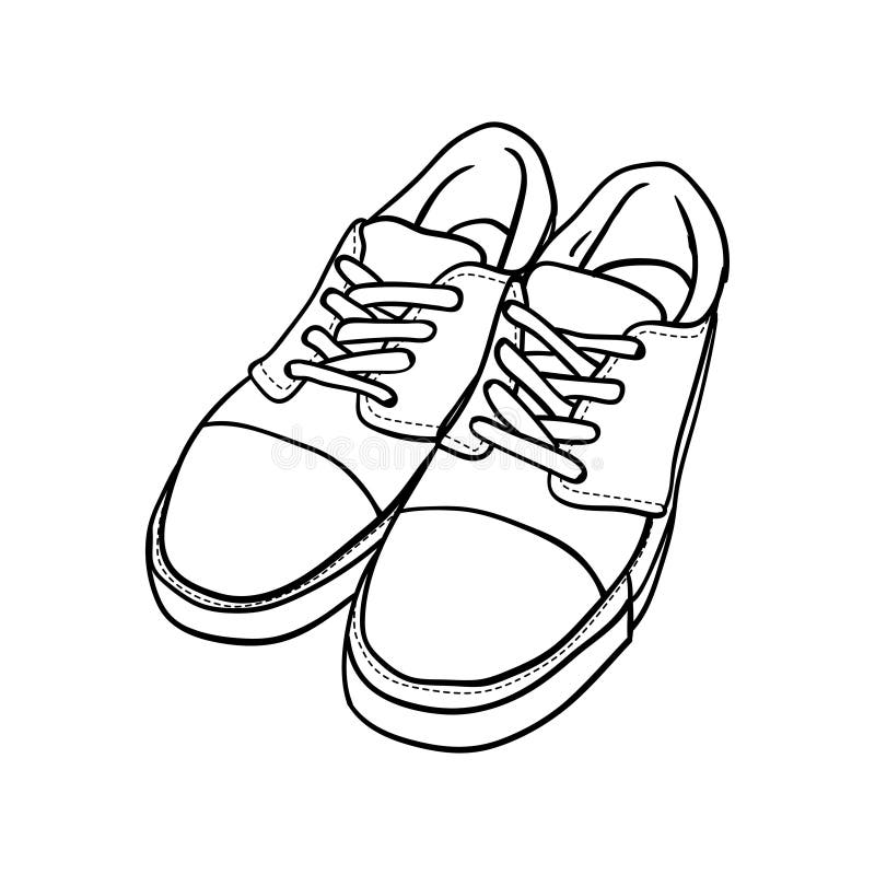 Doodle Contour Shoes. Cartoon Sneaker Isolated on White Stock ...