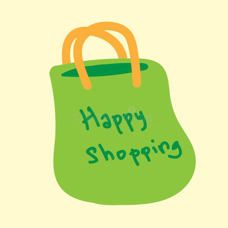Doodle Cute Happy Shopping Bag Stock Vector Illustration of icon