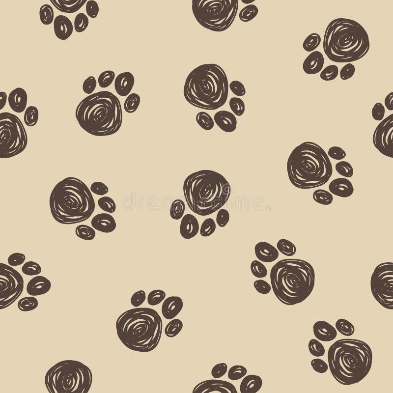 Doodle dog tracks seamless pattern background.