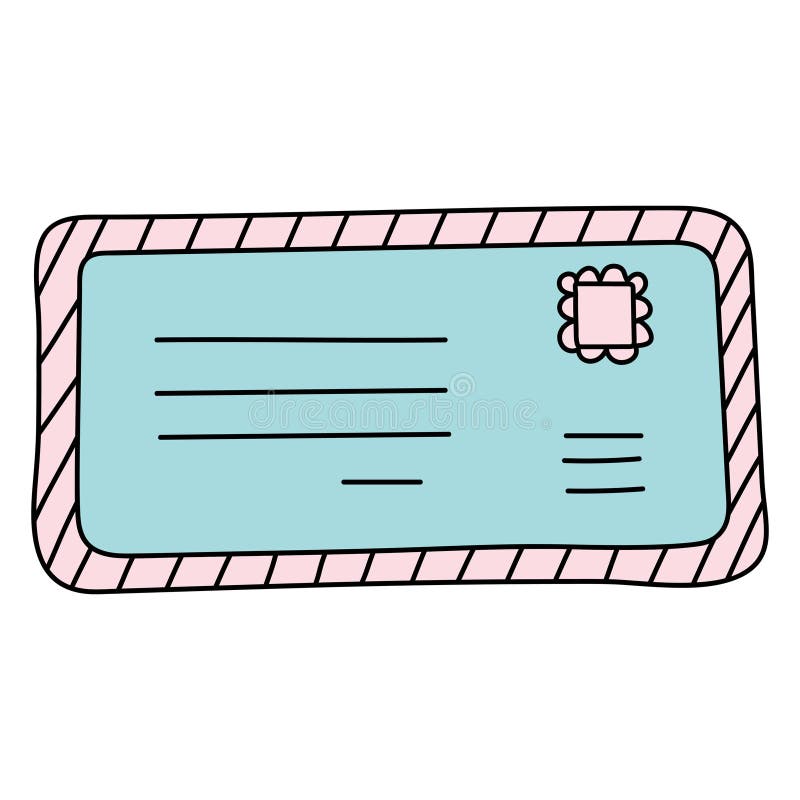 Doodle Envelope with Postage Stamp. Stock Vector Illustration of