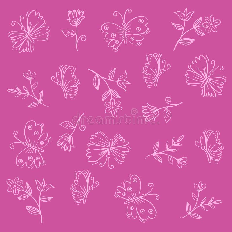 Doodle Flower and Butterflies Pattern Stock Vector Illustration of