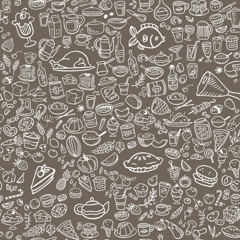 Doodle food icons seamless background