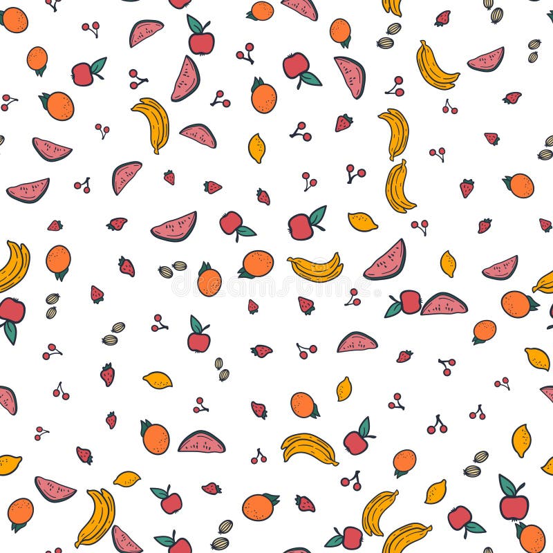 Doodle Fruits Seamless Pattern for Wallpaper, Wrapping Paper, Textile  Background, Fabric Etc. Hand Drawn Cartoon Style Stock Vector -  Illustration of retro, lime: 180179649
