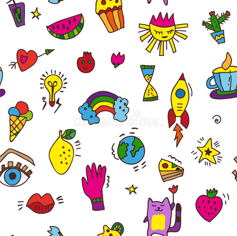 Doodle funny seamless pattern for party or whimsical background. Vector illustration vector illustration.