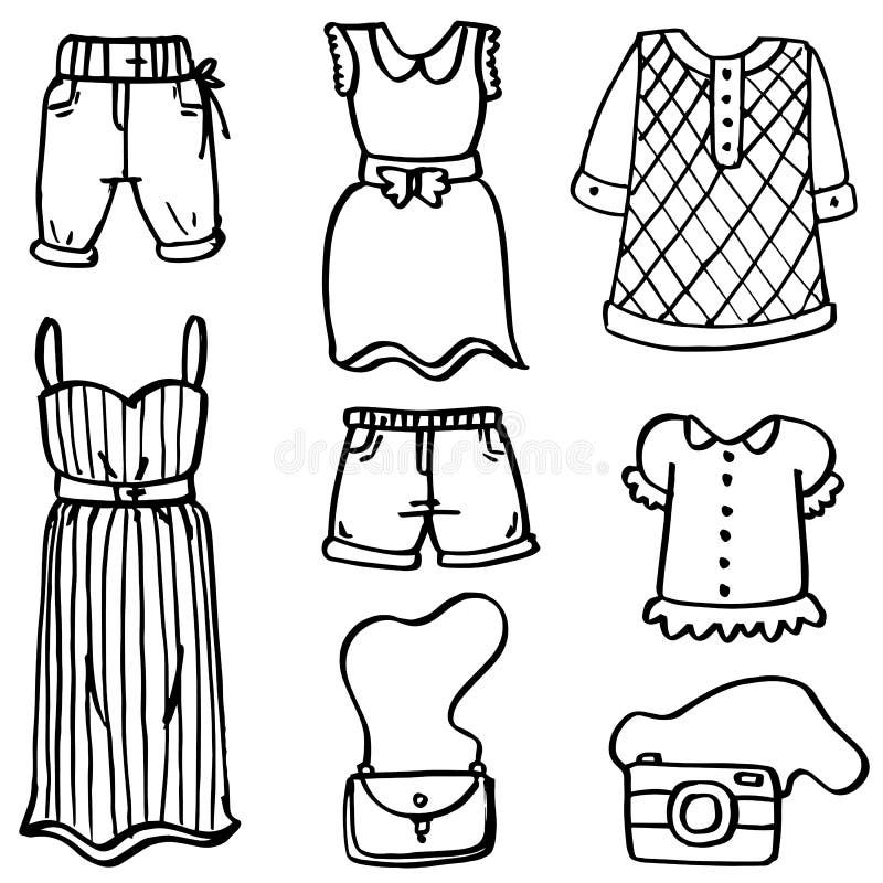 Doodle of Girl Clothes and Accessories Stock Vector - Illustration of ...