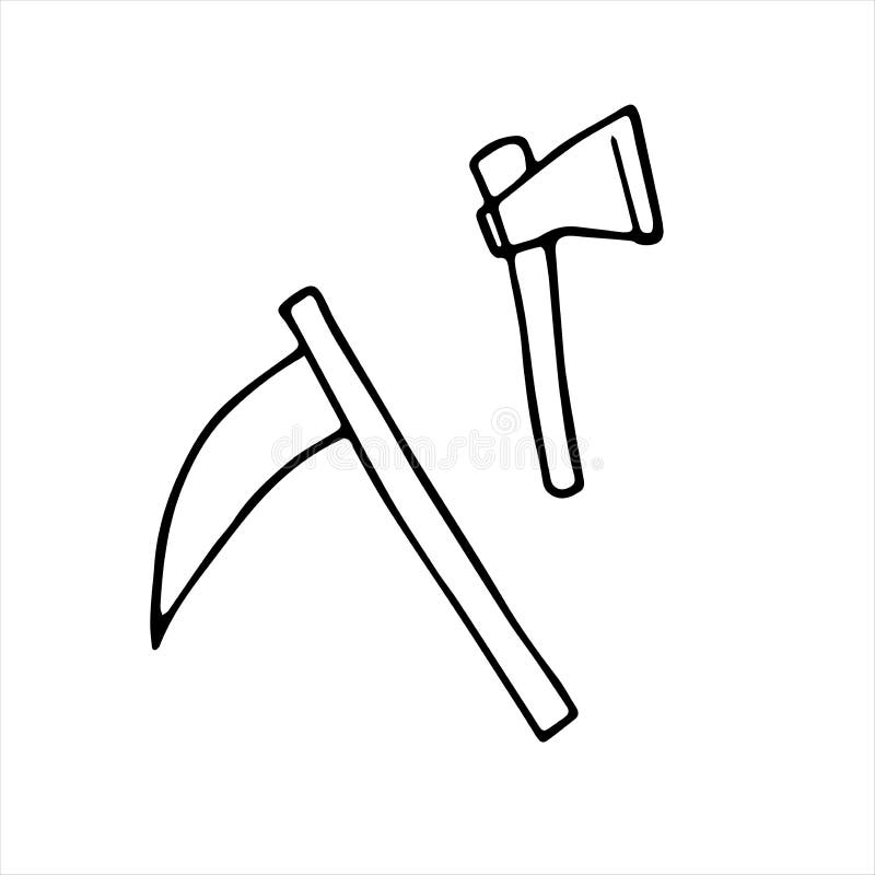 Doodle Halloween axe and scythe Vector Set vector illustration