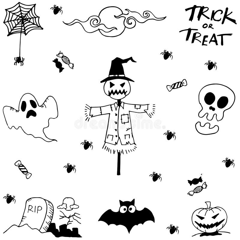 Doodle halloween scary with hand draw stock illustration
