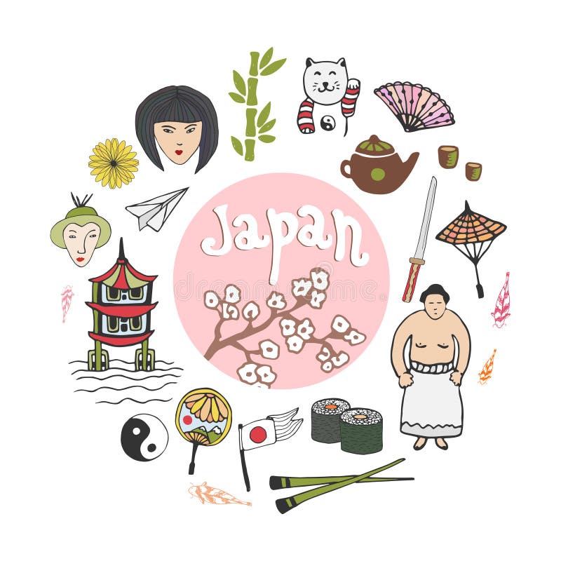 Doodle Hand Draw Collection of Japan Icons. Culture Elements for Design ...