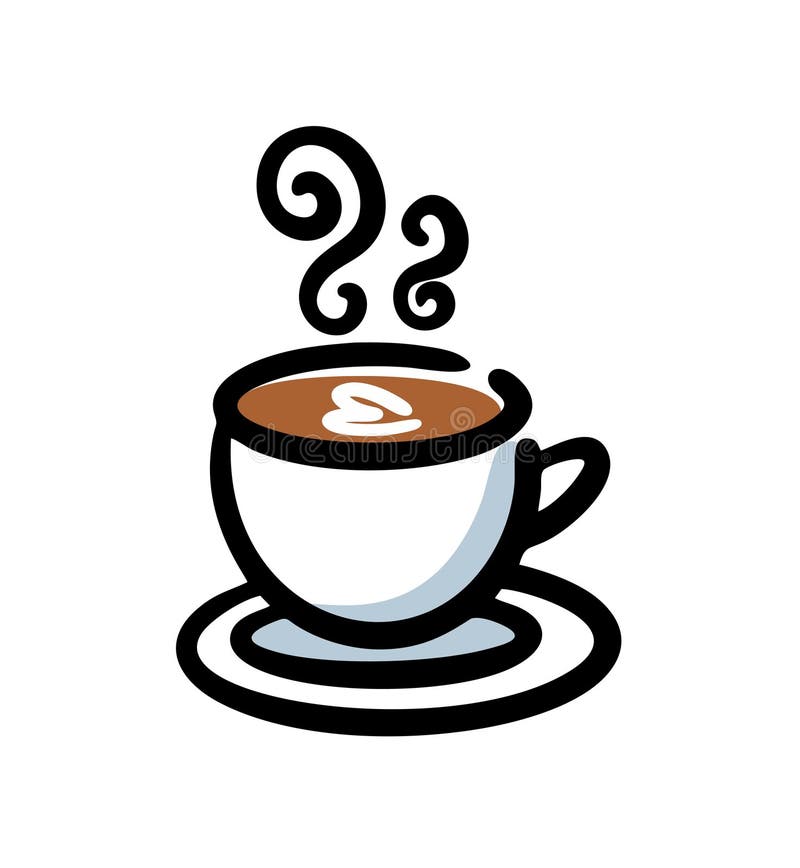 Doodle hand drawn cup of coffee in the cafe with the heart of milk. royalty free illustration