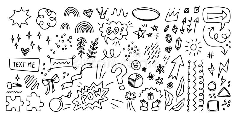 Doodle Hand Drawn Set. Creative Abstract Sketch Outline Elements Stock ...