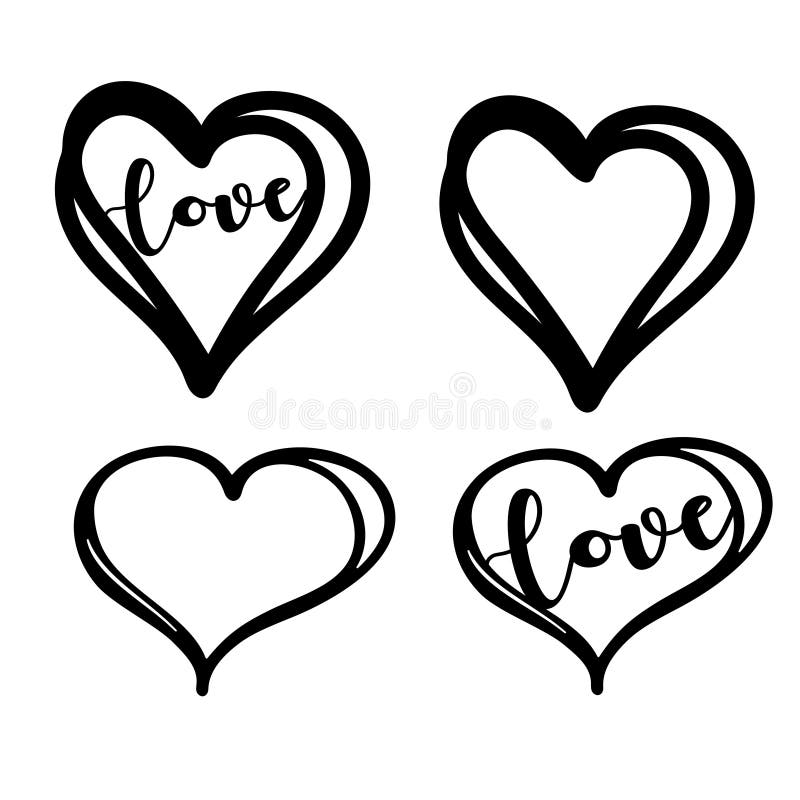 Doodle heart vector with hand drawn lettering. Element for valentine card design. Outline love clipart.