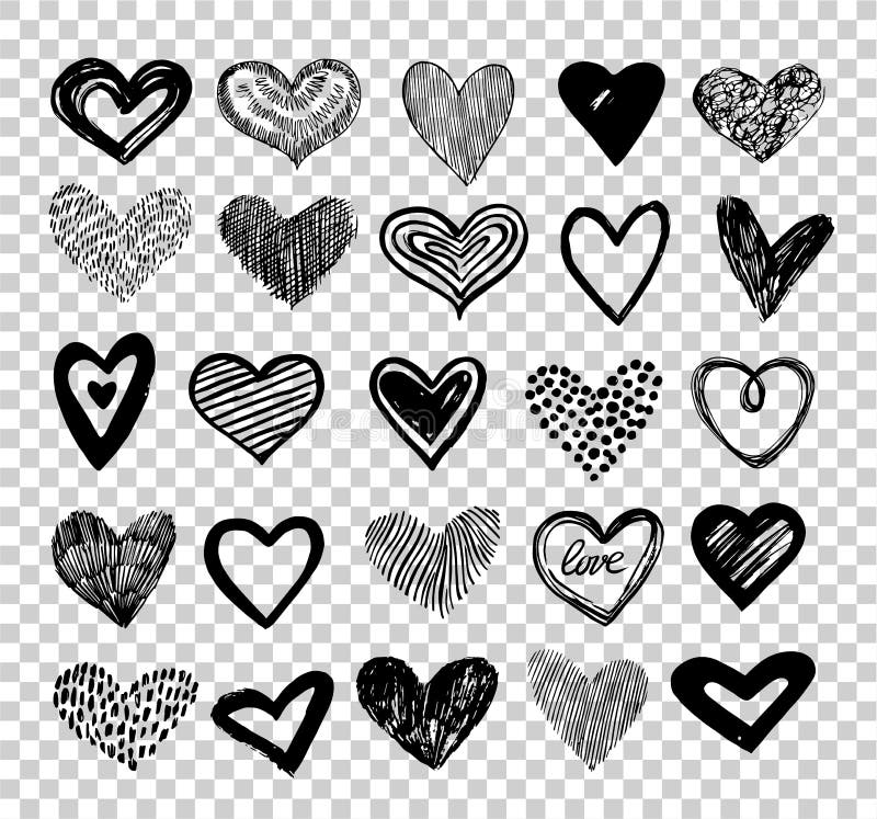 Doodle hearts. Hand drawn love heart icons. Scribble sketch valentine grunge hearts vector elements isolated on vector illustration