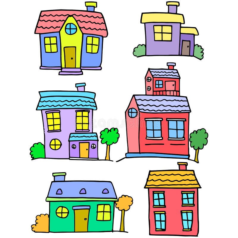 Doodle of House Colorful Set Collection Stock Vector Illustration of