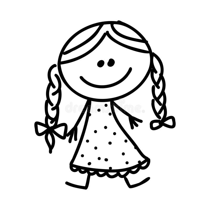 Doodle Kid, Outline Cartoon Vector Drawing Child Vector Stock Vector ...