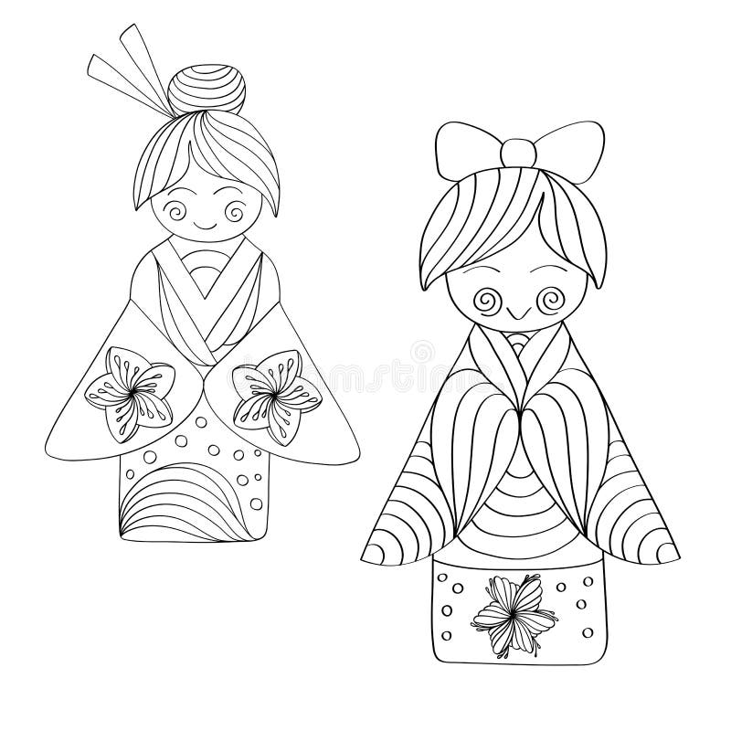 Kokeshi dolls stock vector. Illustration of hair, green - 16717913