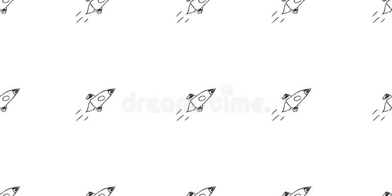 Doodle kosmische nahtlose Muster im kindischen Stil. Handgezeichnete abstrakte Raumrakete. schwarz-weiß lizenzfreie abbildung