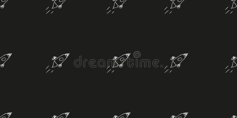 Doodle kosmische nahtlose Muster im kindischen Stil. Handgezeichnete abstrakte Raumrakete. schwarz-weiß lizenzfreie abbildung