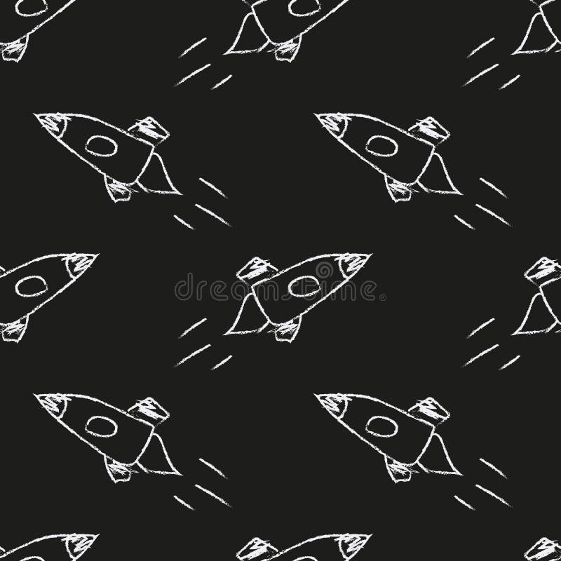 Doodle kosmische nahtlose Muster im kindischen Stil. Handgezeichnete abstrakte Raumrakete. schwarz-weiß lizenzfreie abbildung