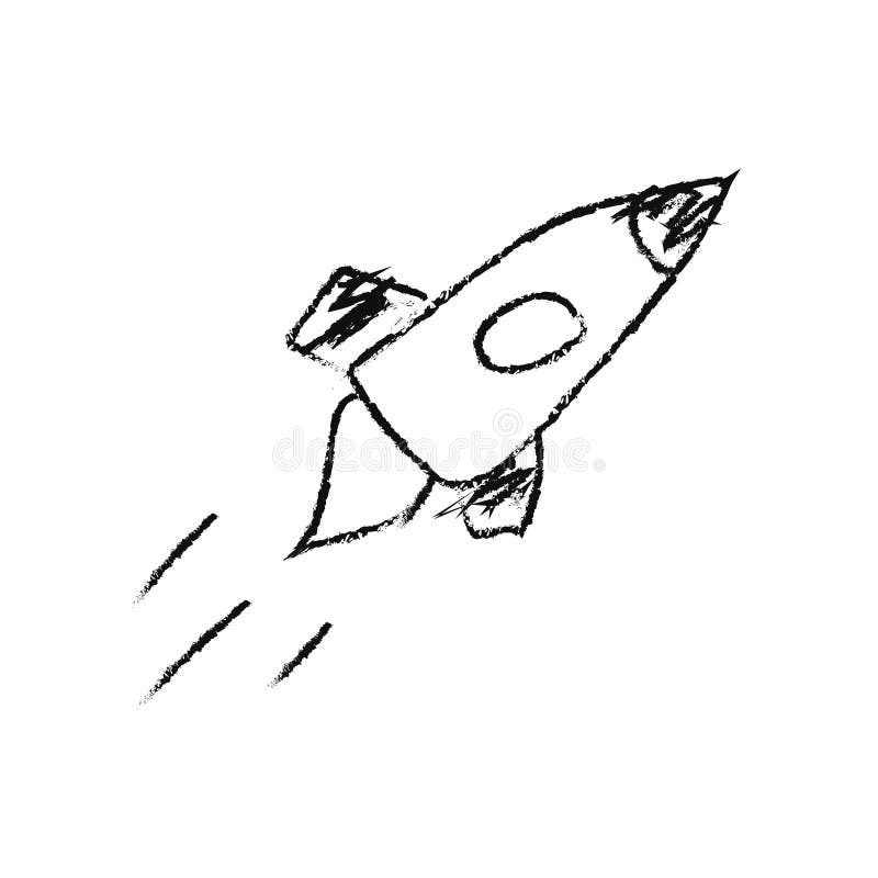 Doodle-Kosmos-Illustration im kindischen Stil. Handgezeichnete abstrakte Raumrakete. schwarz-weiß. lizenzfreie abbildung
