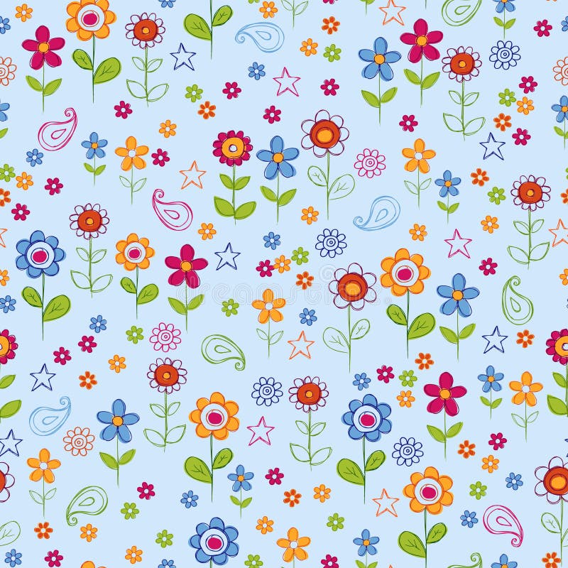 doodle kwiatu ogródu wzoru powtórka bezszwowa ilustracja wektor doodle kwiatu ogródu wzoru powtórka bezszwowa ilustracja wektor