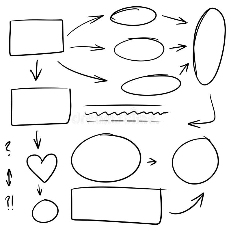 Doodle Lines, Arrows, Circles and Curves Vector. Hand Drawn Design
