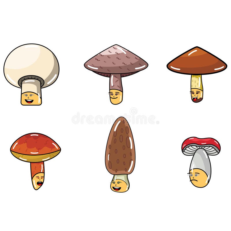 doodle mascot mushrooms vector illustration