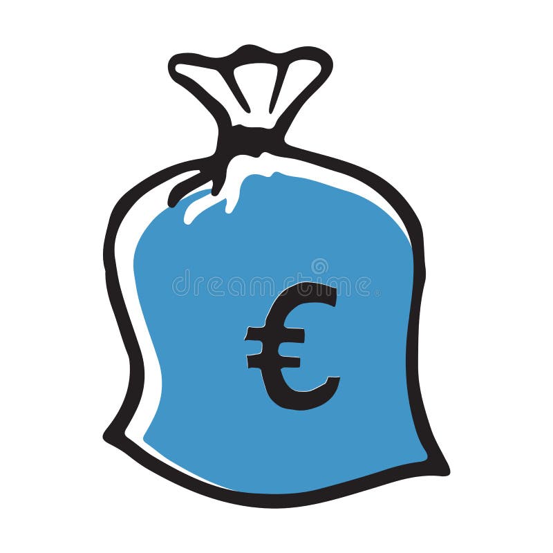 Doodle Money Bag Icon with Euro Pattern Stock Vector Illustration of